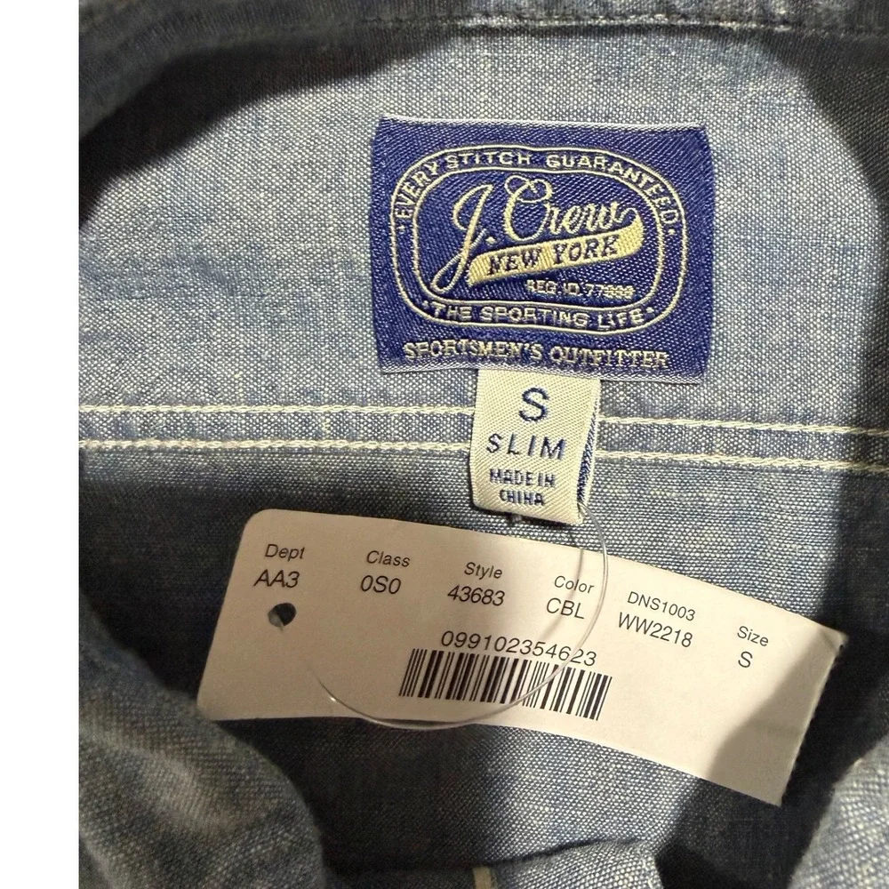 J.Crew Japanese Chambray Work Shirt Blue Slim Fit Button Front Men's S
